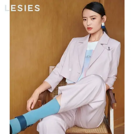 LESIES蓝色倾情春季女装线下专柜商场同款优雅织带直筒OL长裤商品大图