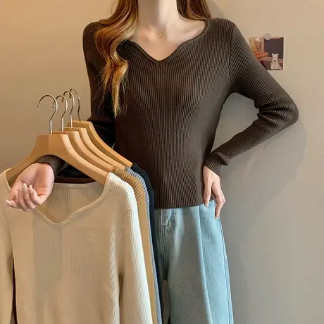 伊自尚2023年新款韩版胖mm大码女装秋装洋气宽松百搭针织打底衫女商品大图