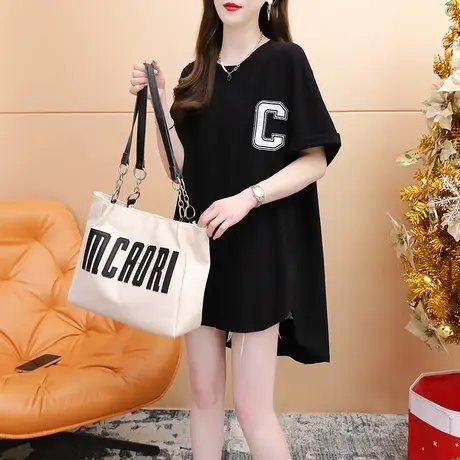 设计感短袖T恤女中长款2024新款夏季洋气减龄宽松慵懒风半袖上衣图片