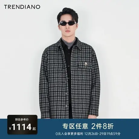 TRENDIANO官方2024新款春季男装时尚夹克格子开衫外套上衣商品大图