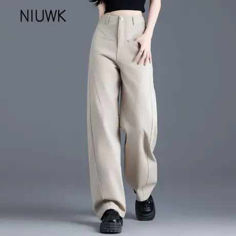 卡其色牛仔裤女2025年新款春秋季直筒裤休闲阔腿裤欧货小个子裤子商品大图