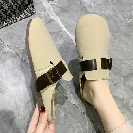 半拖鞋女外穿休闲平底勃肯鞋2024年新款春秋季复古舒适软底包头拖商品大图