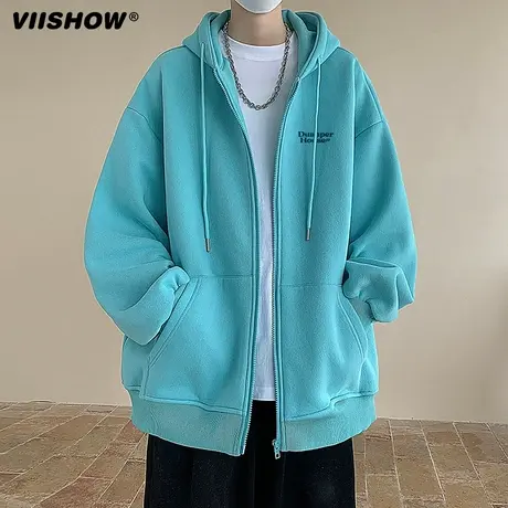 VIISHOW美式重磅开衫卫衣男春款潮牌慵懒风长袖衣服潮牌拉链外套商品大图