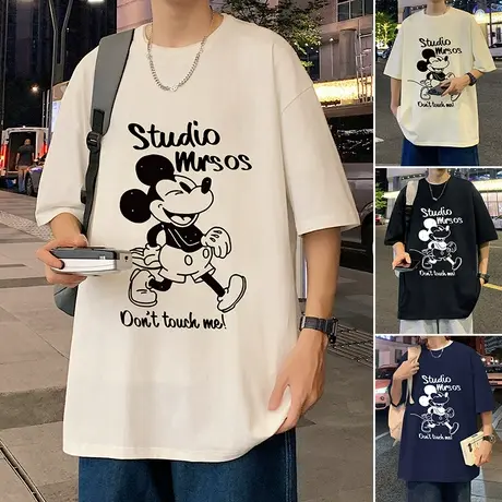 夏季短袖T恤男2024新款卡通印花情侣纯棉半恤oversize男生体恤衫图片