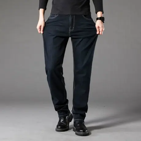 冬季弹力深裆牛仔裤男士42加肥加大码44肥佬裤高腰款长裤黑色胖人商品大图