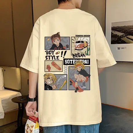 重磅纯棉短袖T恤男夏季新款卡通印花ins潮牌设计感印花宽松五分袖商品大图