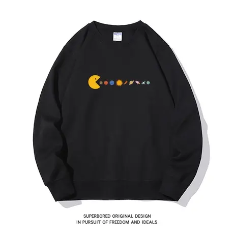 趣味贪吃九大行星印花卫衣男春秋款设计感青少年宽松休闲长袖上衣图片