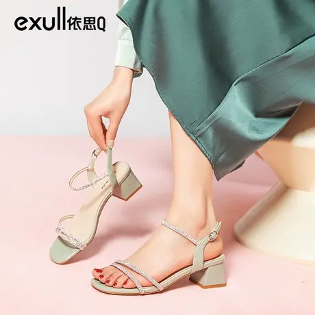 依思q一字扣带凉鞋女款夏季2024年新款仙女风水钻中空露趾高跟鞋商品大图