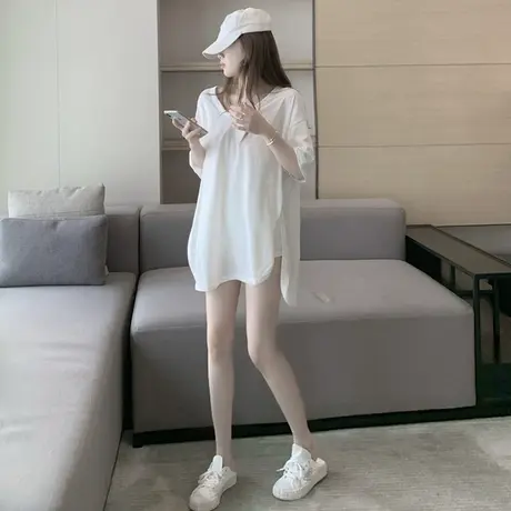 大码宽松夏装中长款短袖T恤女ins超火网红韩版体恤上衣200斤胖mm图片