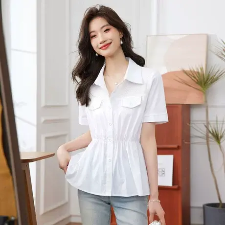 时尚气质短袖衬衫2023年夏季新款淑女温柔宽松显瘦通勤百搭上衣商品大图