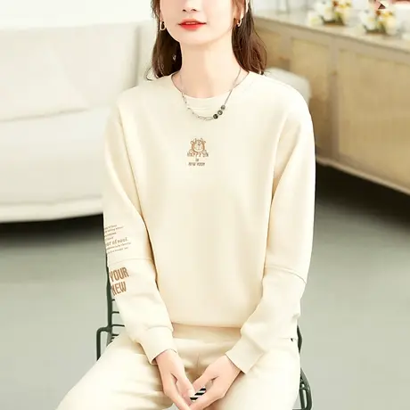 女式圆领卫衣2023秋季新款时尚小个子刺绣上衣潮ins薄款休闲外套商品大图