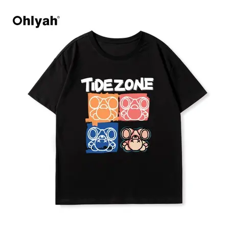 Ohlyah原创潮牌四宫格短袖小熊T恤女宽松中性oversize纯棉上衣商品大图