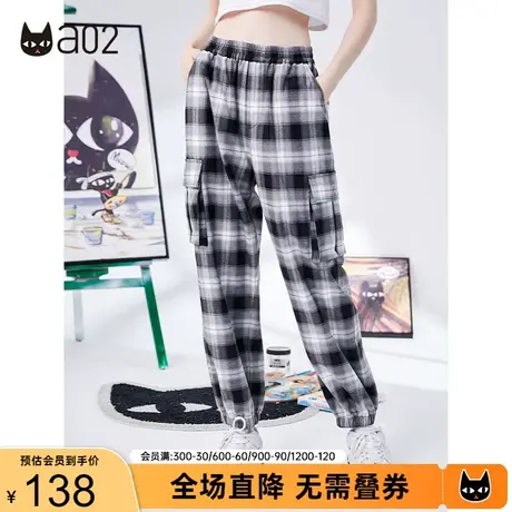 a02工装裤女秋季新款原创潮牌休闲格子工装裤宽松百搭束脚裤商品大图