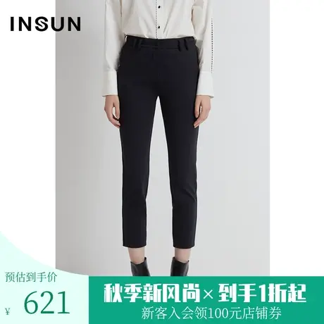 恩裳2023年早春新品进口纱线四面弹黑色修身轻商务休闲裤商品大图