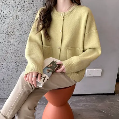 圆领棒球服针织开衫软糯毛衣外套2023秋季新款设计感百搭洋气上衣商品大图