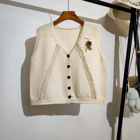 针织马甲开衫女春秋新款宽松v领设计感小众无袖坎肩毛衣背心外套图片