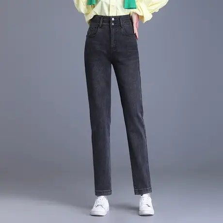弹力小脚裤女春秋2023新款高腰小个子显瘦直筒裤百搭休闲牛仔裤子图片