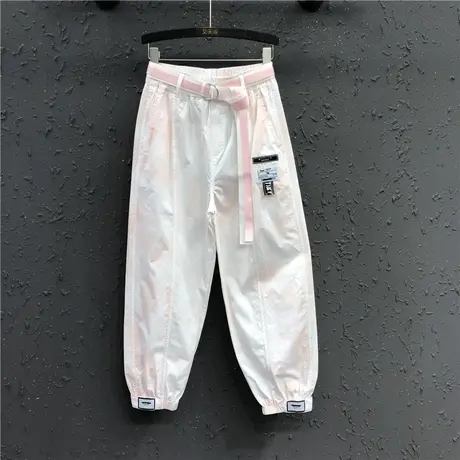 个性时尚扎染休闲贴标工装裤女薄款高腰显瘦束脚裤夏季新款哈伦裤商品大图