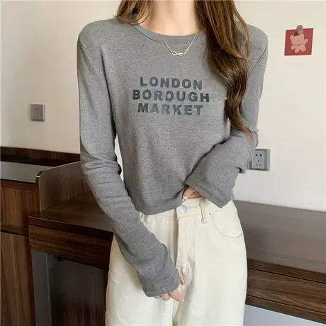 长袖t恤女打底衫2022年春季新款韩版修身显瘦百搭内搭短款上衣潮商品大图