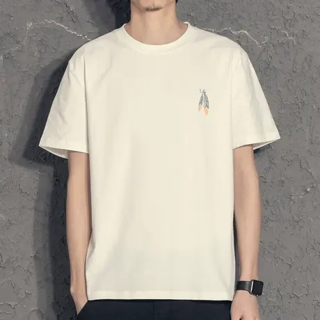 民族风叶子刺绣短袖t恤男夏季新款2023港风日系复古潮牌潮流体恤图片