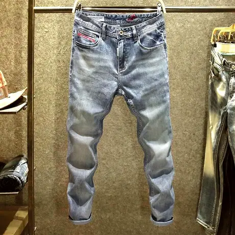 蓝灰色牛仔裤男修身韩版小脚裤夏季新款ins潮牌痞帅耐磨直筒裤子商品大图