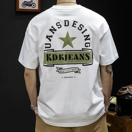 重磅短袖t恤男士半袖上衣潮牌大码2023新款男装印花男款白色体恤商品大图