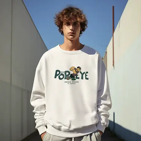 日系加肥加大码圆领美式重磅复古胖子男装宽松 加绒胖子卫衣春秋商品大图