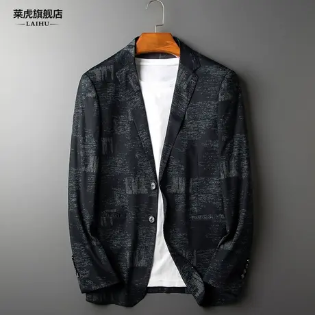 春季薄款西服上衣男士修身韩版时尚帅气迷彩休闲小西装外套男装潮商品大图