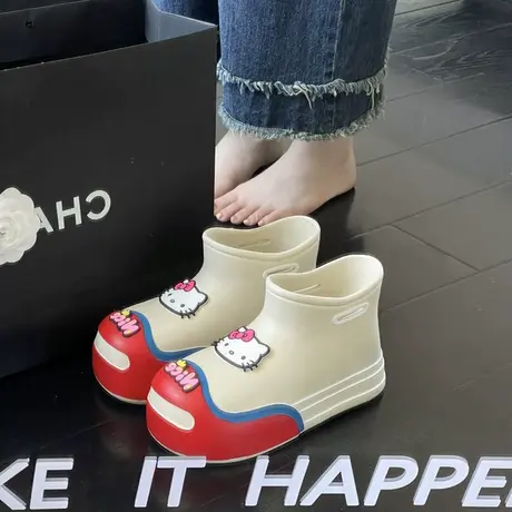 可爱丑萌雨靴女时尚外穿2023年新款夏季百搭厚底防水防滑短筒雨鞋图片
