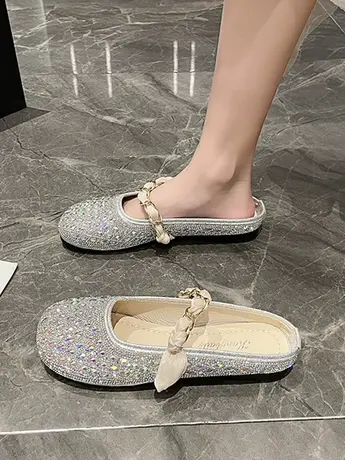 时尚水钻包头半凉拖鞋女夏季外穿2023年新款软底懒人一脚蹬穆勒鞋商品大图