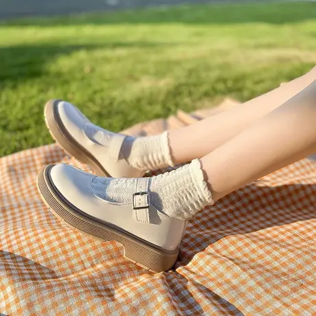 法式日系玛丽珍鞋厚底英伦白色小皮鞋浅口单鞋复古鞋子女春秋百搭商品大图