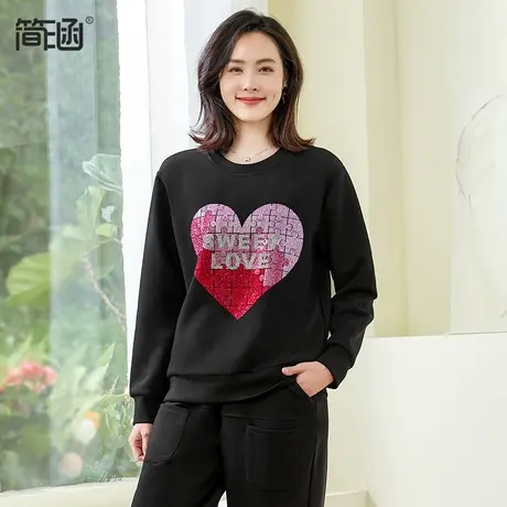 简涵大码女装卫衣2024春季新款运动休闲宽松大码胖MM正肩长袖上衣图片