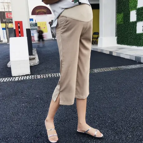【夏装秒】孕妇阔腿裤夏季新款2020宽松薄款大码潮妈托腹七分裤外商品大图