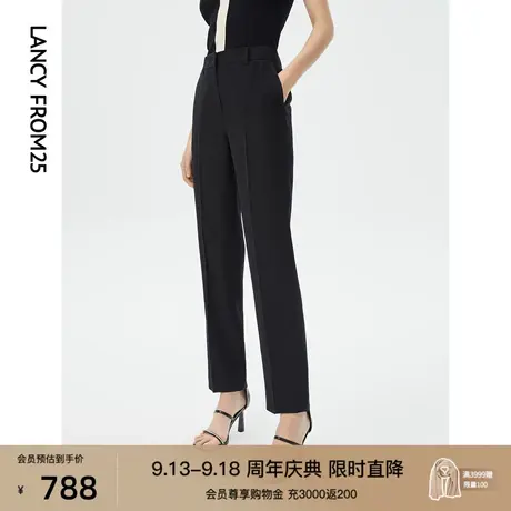 朗姿黑色气质高腰直筒修身职业西装裤2023年夏季新款工作正装裤子商品大图