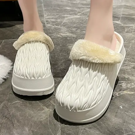 冬季加绒厚底毛毛拖鞋保暖鞋包头半拖鞋女外穿网红踩屎感高跟女鞋商品大图