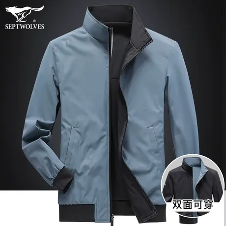 七匹狼双面夹克男2022秋冬季时尚立领防风保暖外套短款男装上衣服商品大图