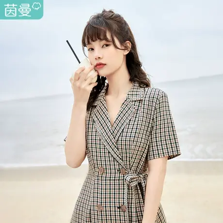 茵曼连衣裙女夏装2023新款翻领高定仙女小清新甜美初恋御姐风格纹图片