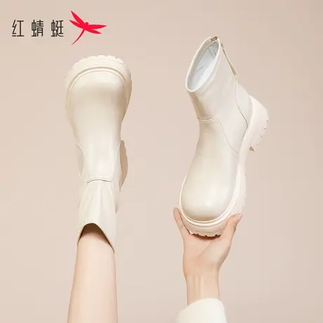 红蜻蜓靴子女2023冬季新款女鞋白色网红超火短靴厚底显脚小瘦瘦靴图片