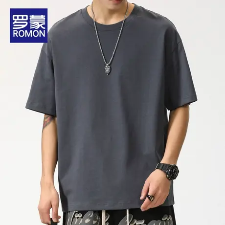 罗蒙重磅纯棉夏季男士短袖t恤圆领半袖潮牌宽松衣服打底休闲上衣图片