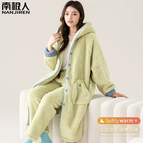 睡衣女款冬季珊瑚绒加绒加厚女士清美家居服睡袍秋冬款2023年新款图片