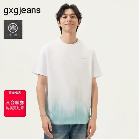 gxg.jeans男装 白色渐变设计潮流时尚宽松圆短袖T恤男生 25夏新款图片