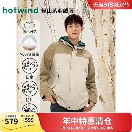 热风户外羽绒服2024年冬季新款男士户外三合一连帽情侣款羽绒服商品大图