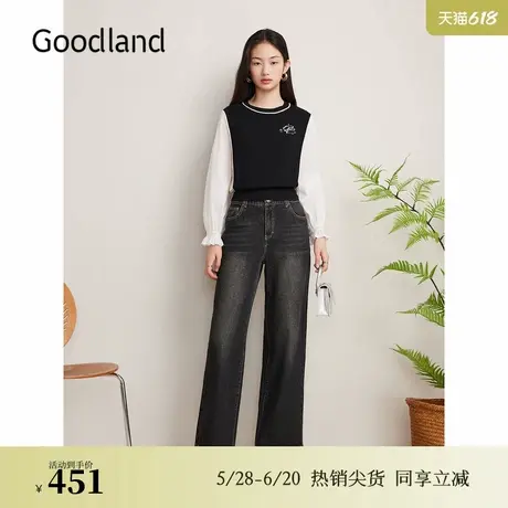 【天丝系列】Goodland美地秋季减龄收褶假两件毛针织衫图片