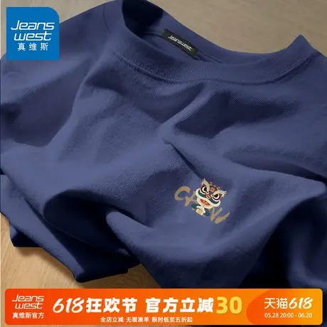 GV真维斯纯棉短袖男款夏季2025新款藏青色重磅大码t恤男士半截袖C图片