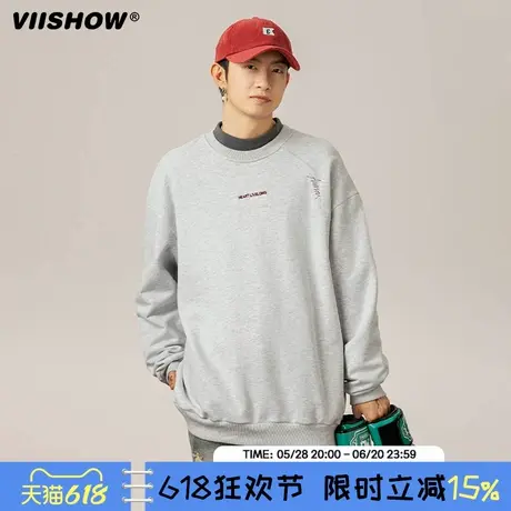 VIISHOW圆领卫衣男秋季2024新款潮牌宽松重磅上衣打底印花长袖图片
