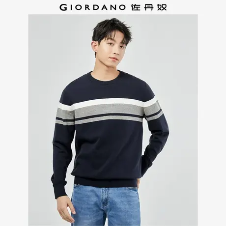 佐丹奴可机洗针织衫男精梳纯棉打底衫拼色圆领针织毛衣男13054601商品大图