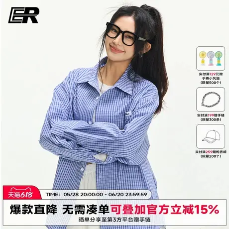 ER复古格子衬衫2025夏季新款美式潮牌学生情侣长袖衬衣男女同款商品大图