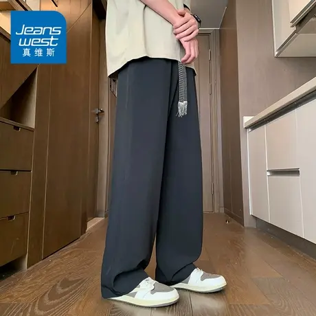 KZH真维斯速干休闲裤男夏季薄款宽松直筒裤潮流阔腿运动冰丝长裤商品大图