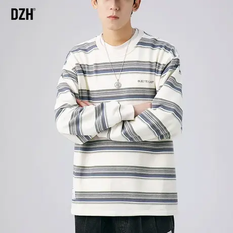 男士圆领卫衣男秋季情侣潮牌男装撞色条纹日系长袖内搭2023年新款商品大图