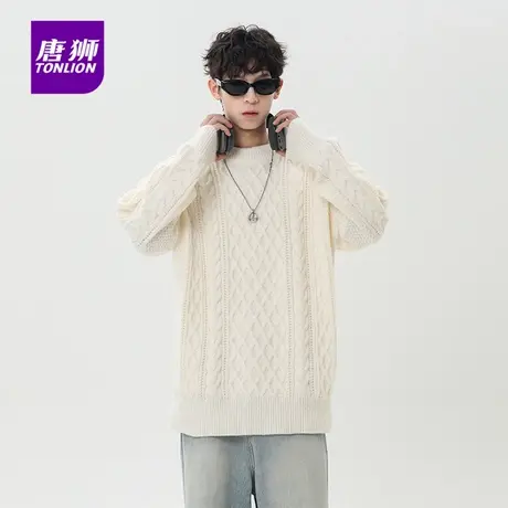 唐狮秋冬季薄款男士潮牌美式复古提花套头毛衣情侣毛线针织衫女AP图片